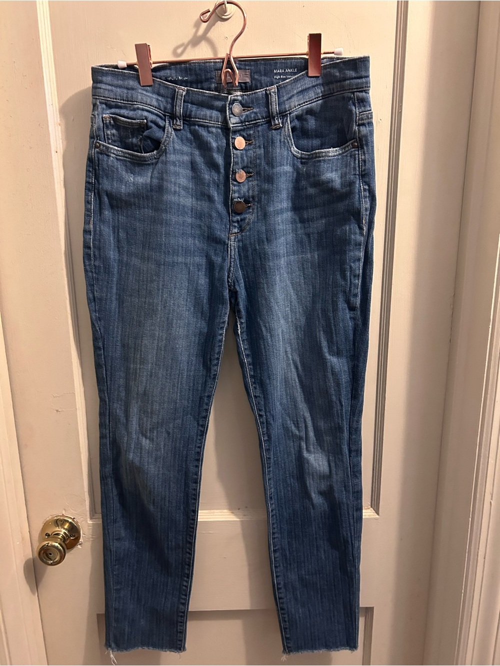 DL1961 High-Rise Button-Fly Jeans in Medium Blue Wash Mara Ankle